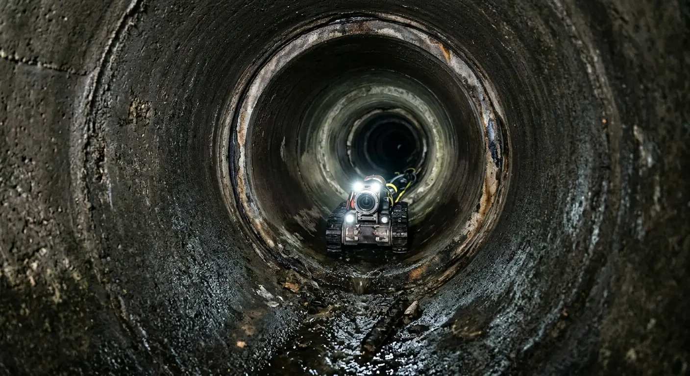 Robotic sewer camera inspecting pipe interior for Sewer Line Repair in Columbia Falls